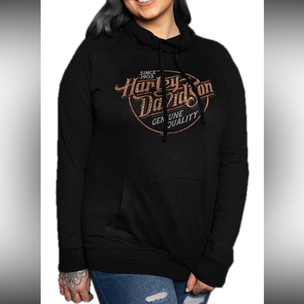 Harley-Davidson Women's Saloon Funnel Neck Pullover Fleece Sweater - Black